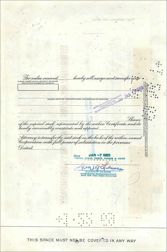 Certificat de parts de la Great Atlantic & Pacific Tea Company — éditeur First National City Bank, n° 0527459 — Verso