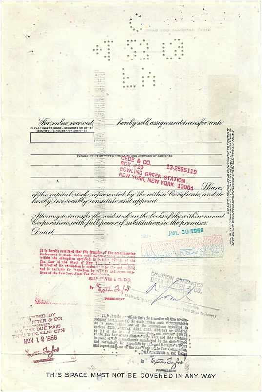 Certificat de parts de la Great Atlantic & Pacific Tea Company — éditeur Morgan Guaranty Trust Company — Rückseite