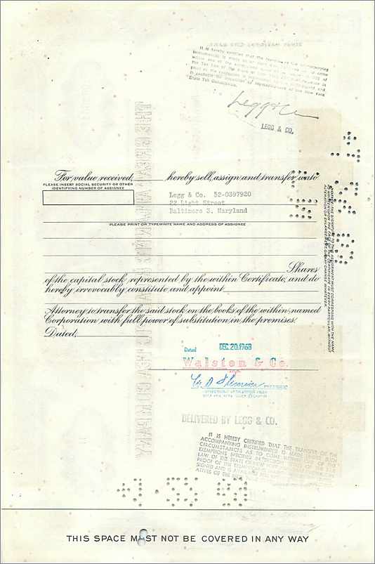 Certificat de parts de la Great Atlantic & Pacific Tea Company — éditeur Morgan Guaranty Trust Company — Rückseite