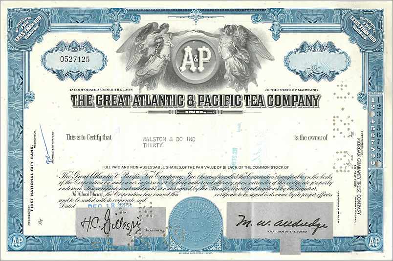Action de la Great Atlantic & Pacific Tea Company — Walston & Co. — n° 0527125