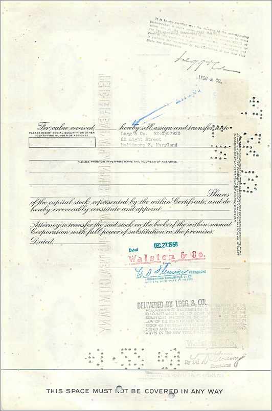 Action de la Great Atlantic & Pacific Tea Company — Walston & Co. — n° 0527125 — Verso