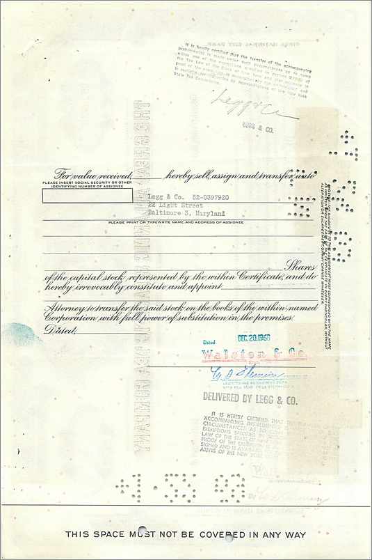 Certificat de parts de la Great Atlantic & Pacific Tea Company — série 10 — éditeur Morgan Guaranty Trust Company — Rückseite
