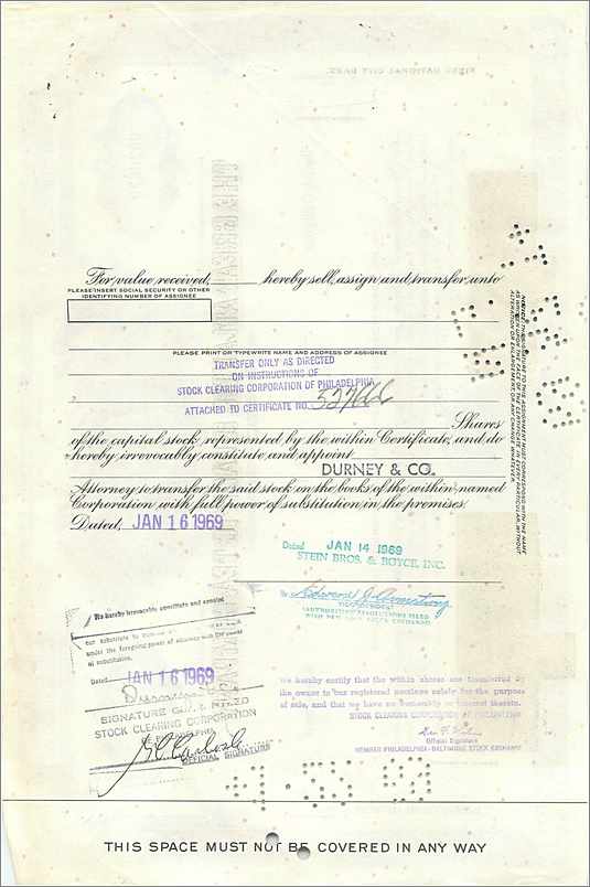 Certificato di azioni della Great Atlantic & Pacific Tea Company — Stein Bros & Boyce Inc — n° 0526670 — Verso