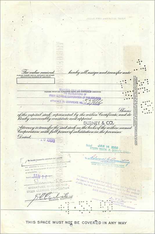 Aandelenbewijs van de Great Atlantic & Pacific Tea Company — Stein Bros & Boyce Inc — n° 0519263 — Achterkant
