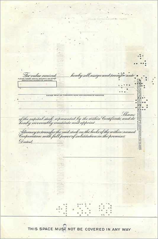 Certificat de la Great Atlantic & Pacific Tea Company — 22 actions — éditeur Morgan Guaranty Trust Company — Rückseite