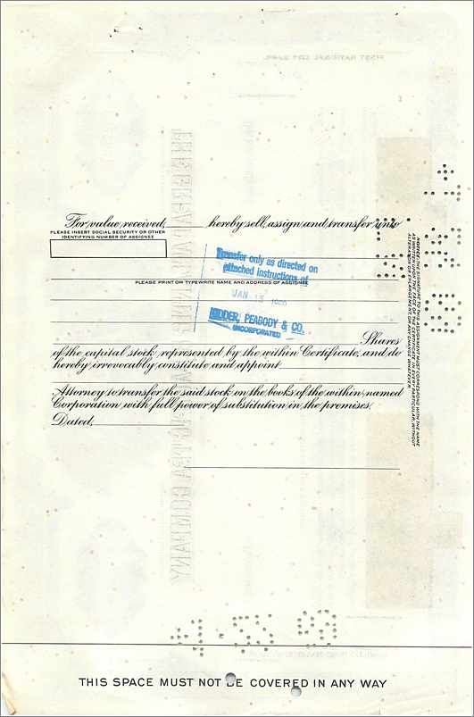 Certificaat van 50 aandelen van de Great Atlantic & Pacific Tea Company — uitgever First National City Bank — Achterkant