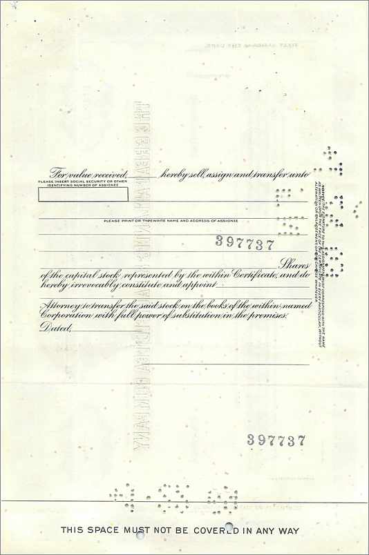Certificat d'actions de la Great Atlantic & Pacific Tea Company — Joseph Alexander Dillmann — n° 0462575 — Verso