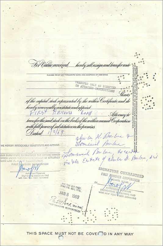 Certificato di azioni della Great Atlantic & Pacific Tea Company — editore American Bank Note Company, n° 092337 — Verso
