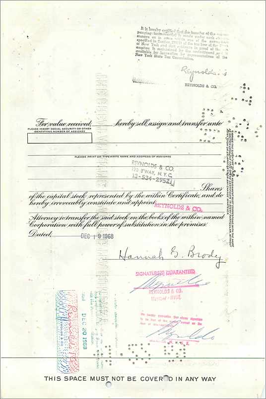 Certificat de la Great Atlantic & Pacific Tea Company — 2 actions — éditeur First National City Bank — Rückseite