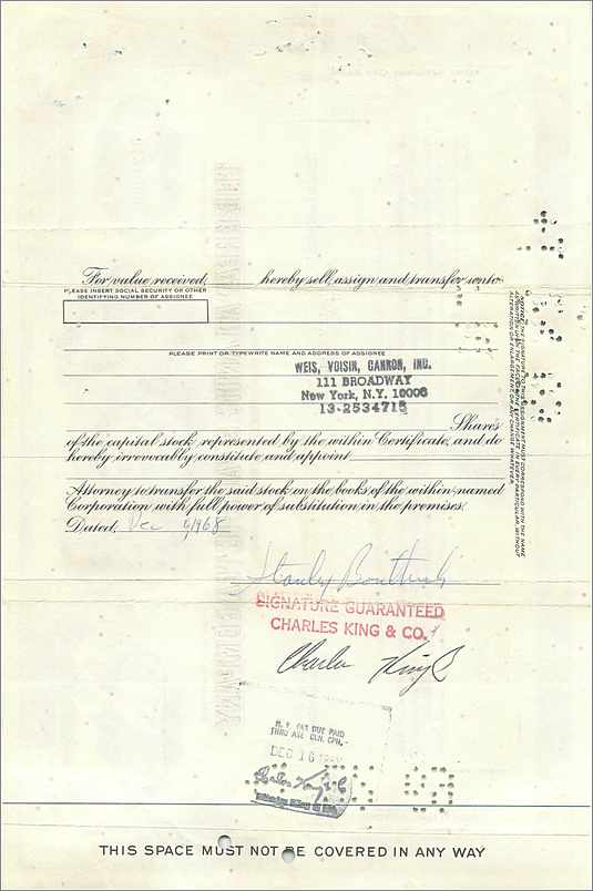 Certificat de 15 actions de la Great Atlantic & Pacific Tea Company — Stanley Boultrish — daté 1926 — Back