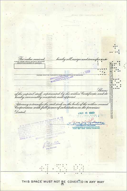 Action de la Great Atlantic & Pacific Tea Company — 5 actions — éditeur Morgan Guaranty Trust Company — Rückseite