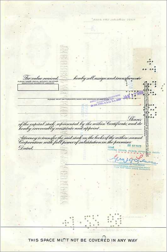 Aandeel van de Great Atlantic & Pacific Tea Company — certificaat van 1 aandeel — uitgever Morgan Guaranty Trust Company — Achterkant