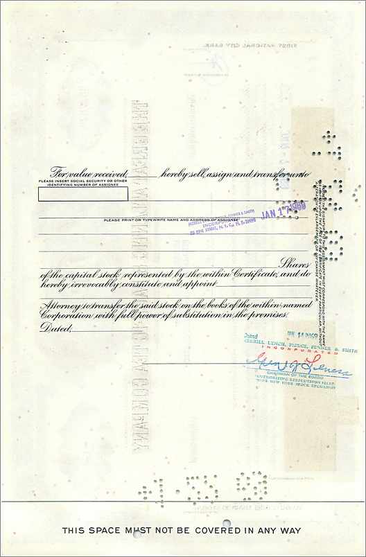 Action de la Great Atlantic & Pacific Tea Company — certificat de 1 action — éditeur Morgan Guaranty Trust Company — Rückseite