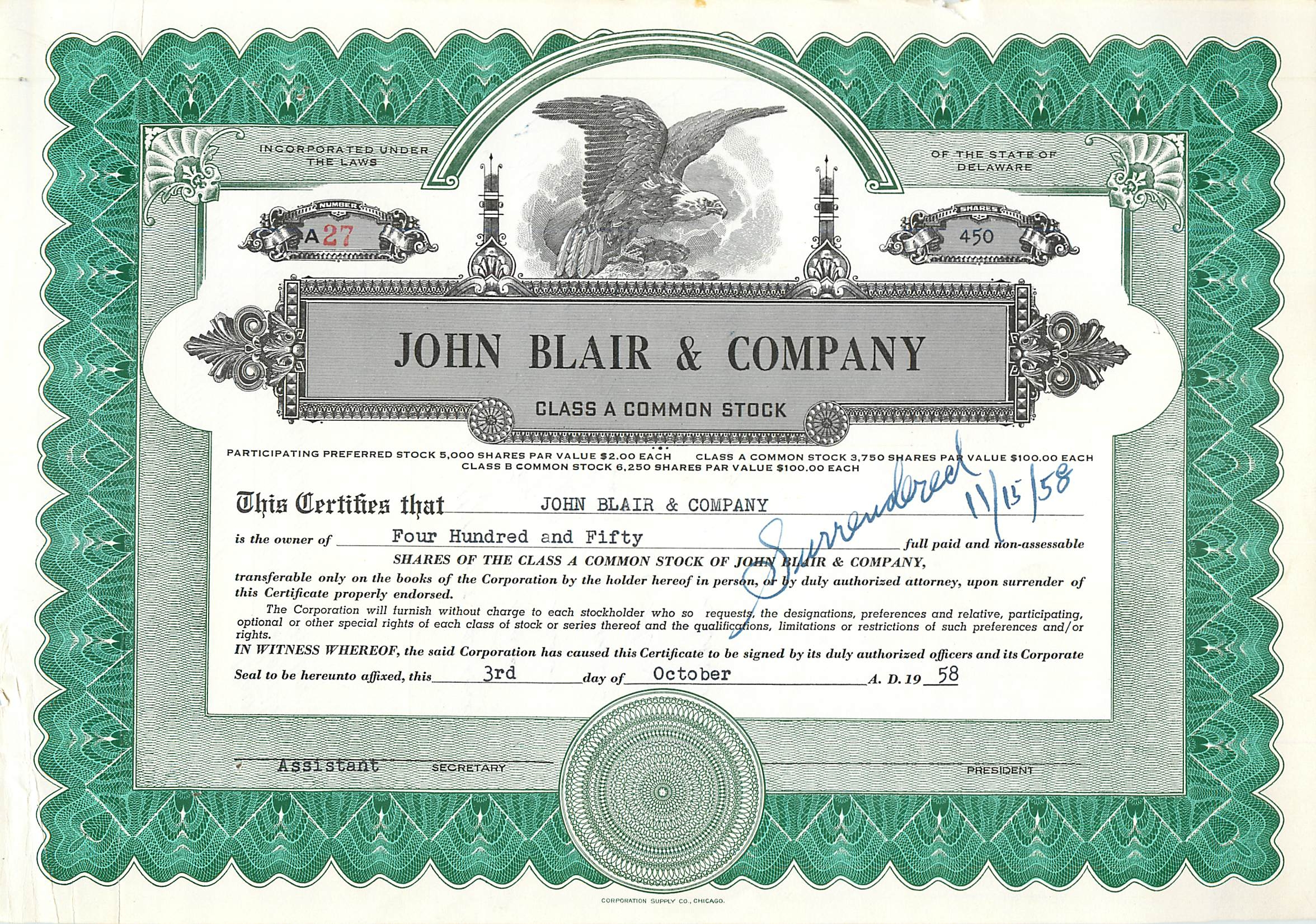 Coupon Share Action The John Blair & Company Eagle Aigle Oiseau