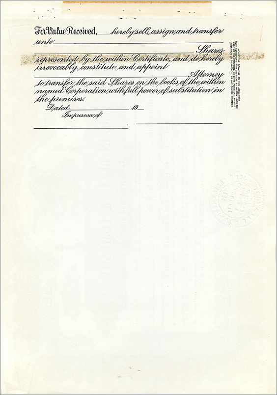 Certificat de parts de John Blair & Company — Delaware — n° 7001 — Rückseite