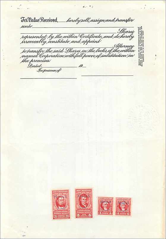 Certificato d'azioni di John Blair & Company — Delaware — n° A 30 — Verso