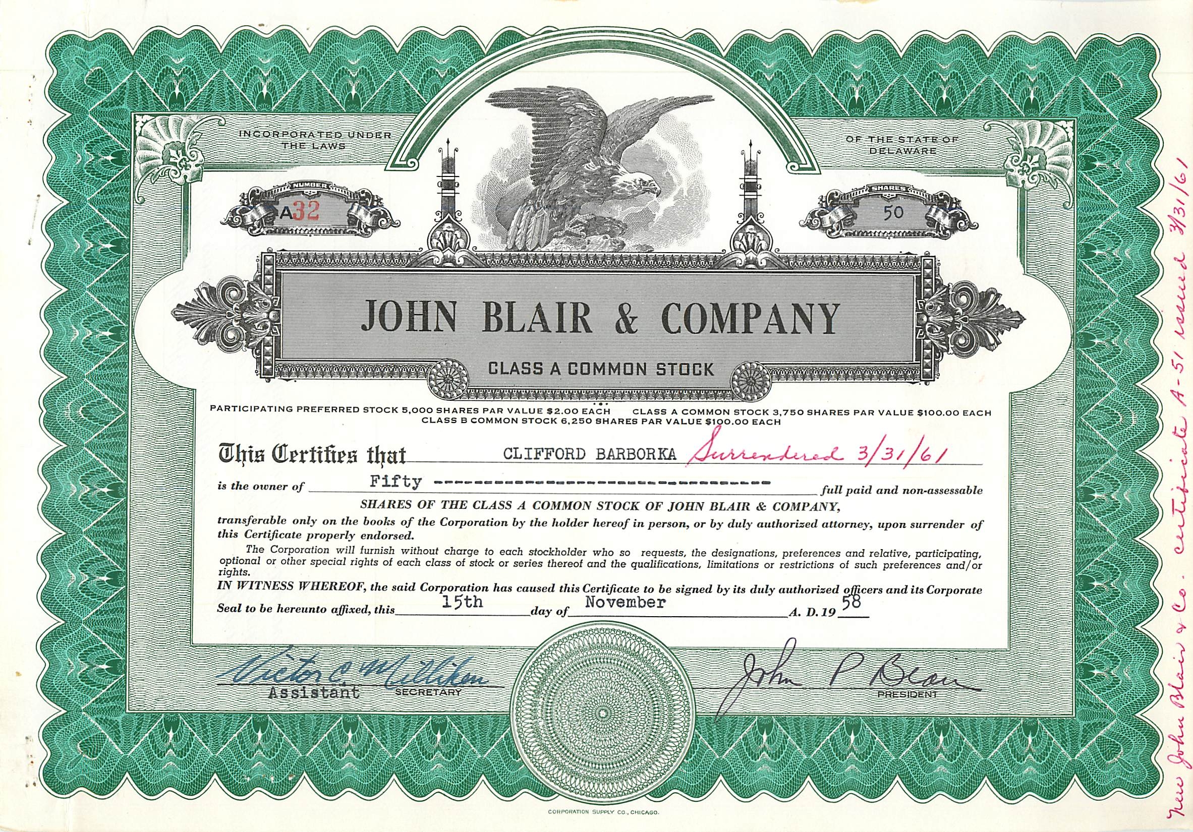 Coupon Share Action The John Blair & Company Eagle Aigle Oiseau