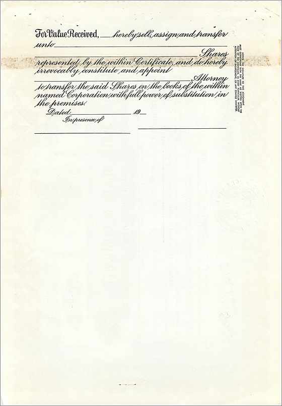 Certificat de parts de la société John Blair & Company — Delaware — n°38 — Verso