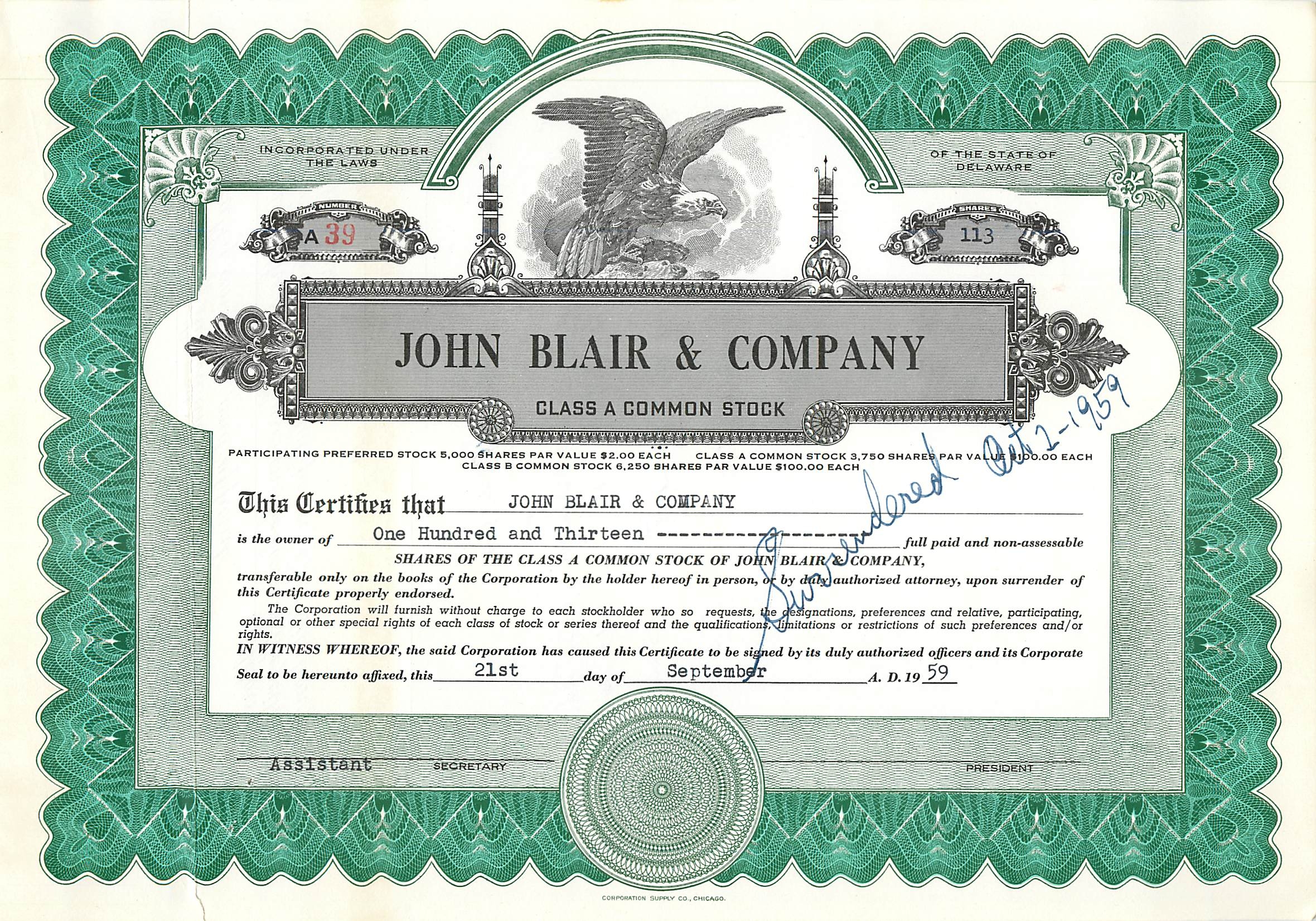 Coupon Share Action The John Blair & Company Eagle Aigle Oiseau