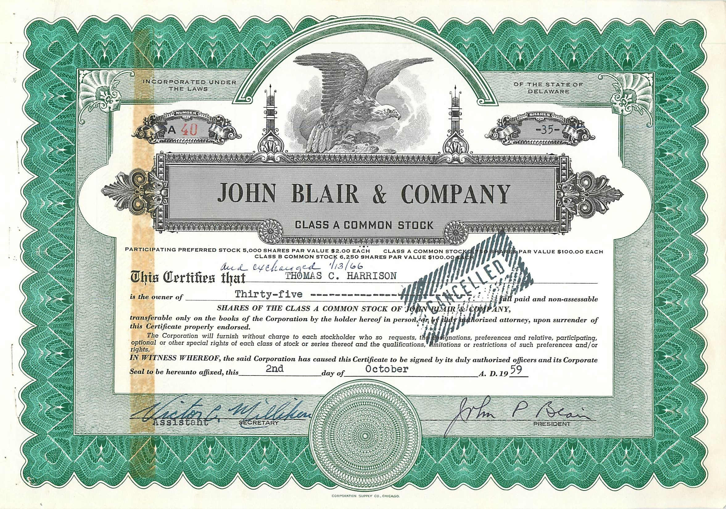 Coupon Share Action The John Blair & Company Eagle Aigle Oiseau