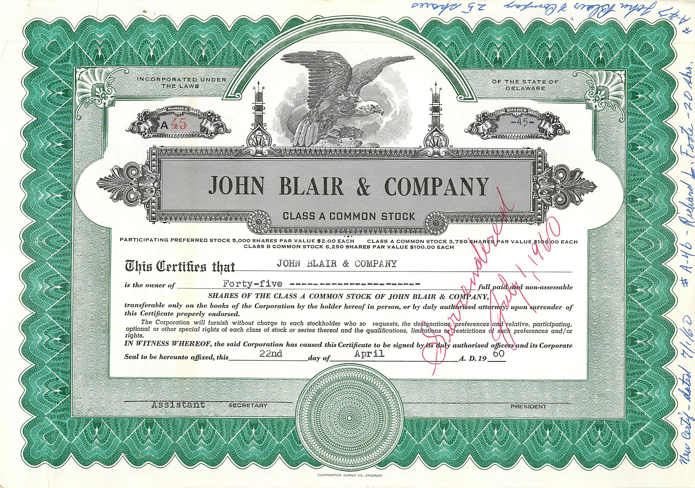 Coupon Share Action The John Blair & Company Eagle Aigle Oiseau