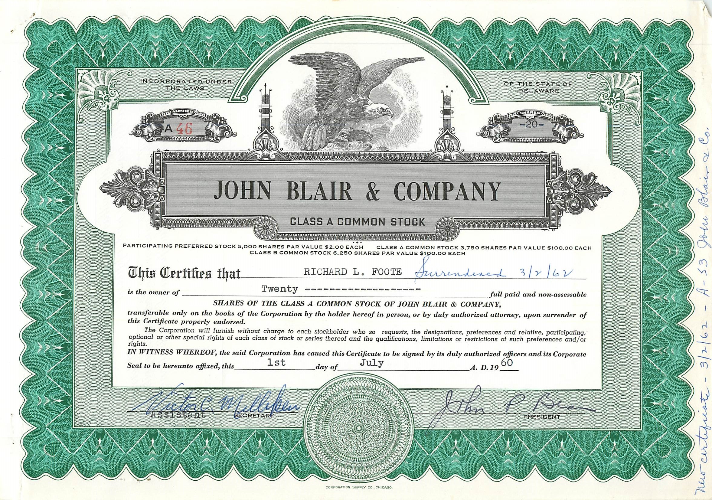 Coupon Share Action The John Blair & Company Eagle Aigle Oiseau
