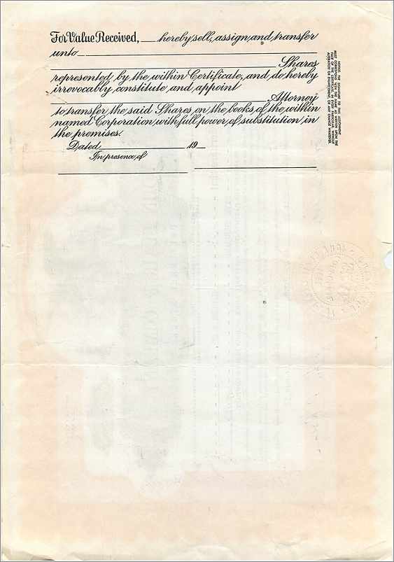 Certificat de parts préférentielles de John Blair & Company — Delaware — n° P26 — Rückseite