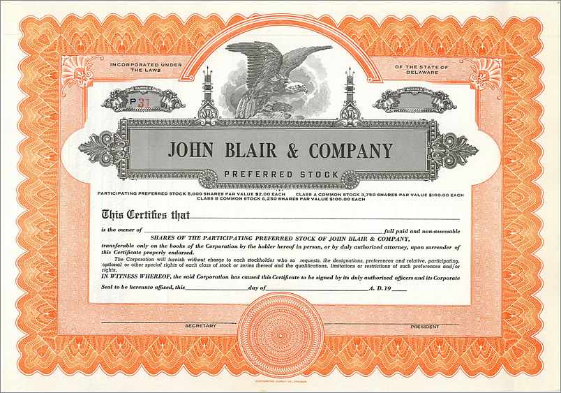 Certificat de parts de la société John Blair & Company — Delaware