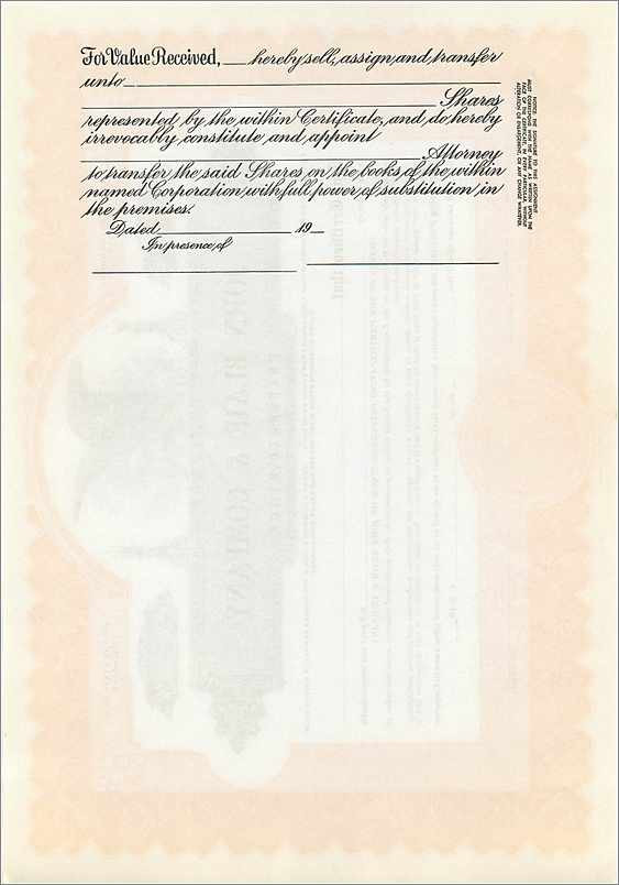 Certificat de parts de la société John Blair & Company — Delaware — Rückseite