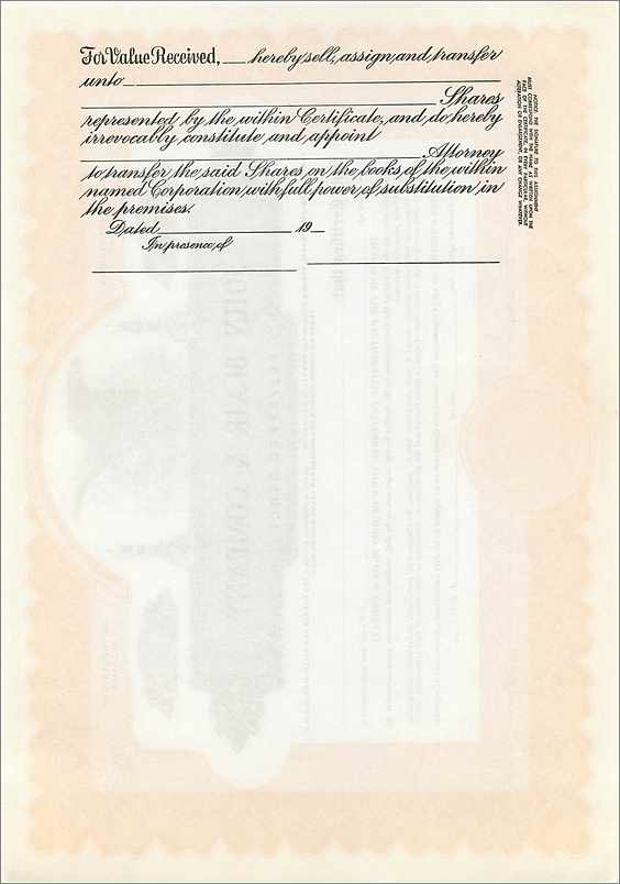 Certificat de parts préférentielles de John Blair & Company — éditeur Corporation Supply Co. Chicago, n° P 32 — Rückseite