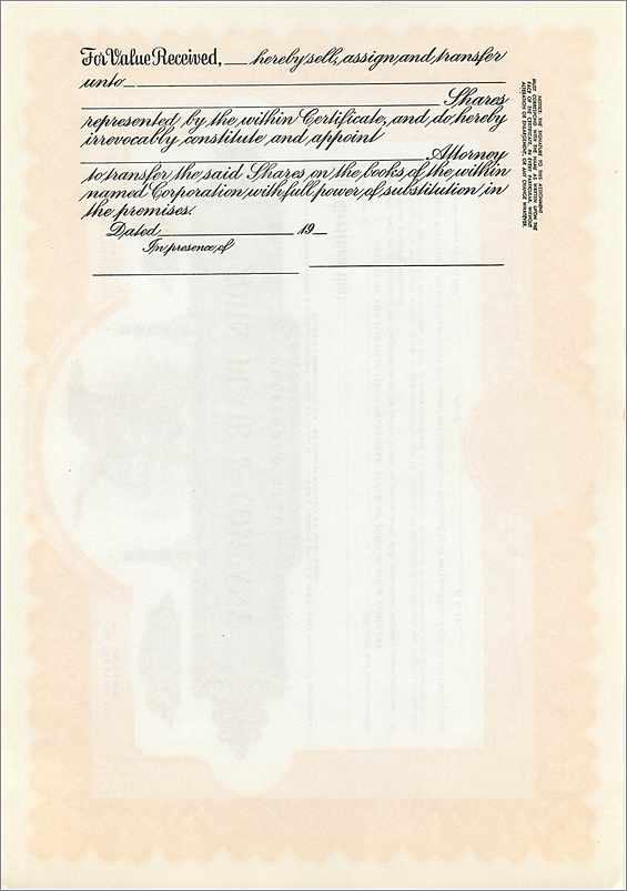 Certificat de parts préférentielles de John Blair & Company — éditeur Corporation Supply Co. Chicago — Rückseite