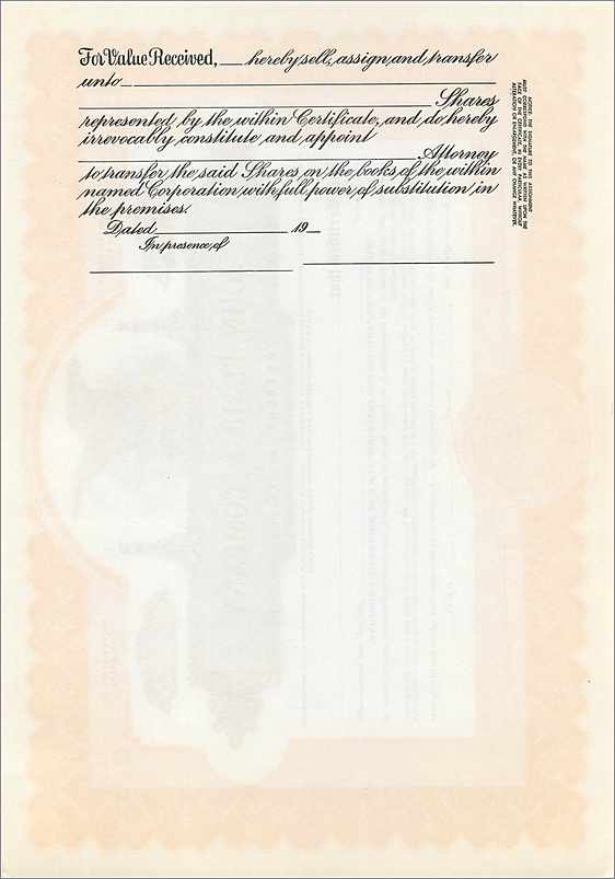 Certificat de parts préférentielles de John Blair & Company — éditeur Commercial Supply Co., Philadelphie — Rückseite