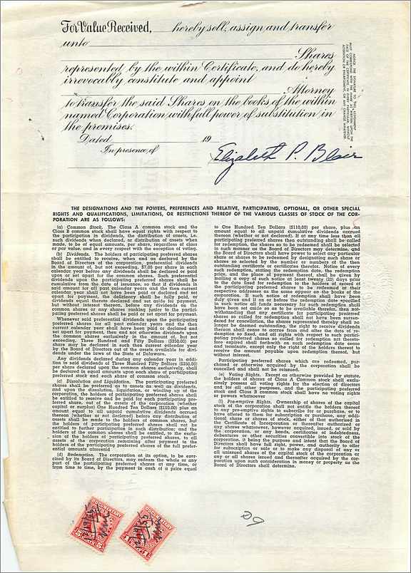 Coupon Share Action The John Blair & Company Eagle Aigle Oiseau — Verso