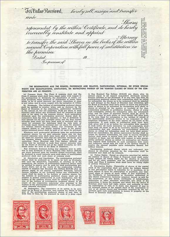 Action de la société John Blair & Company — Action de classe B — éditeur Dwight & R. H. Jackson, division de Corporation Supply Co., Chicago, IL — Rückseite