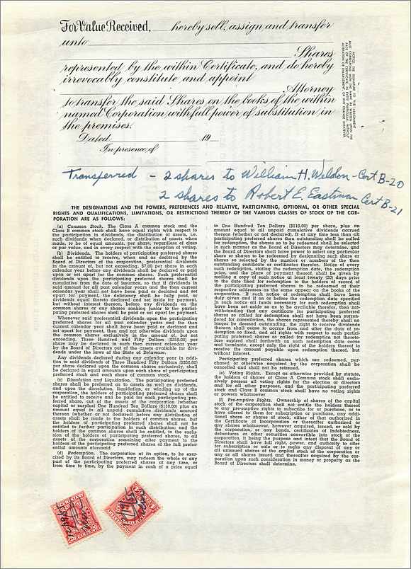 Coupon Share Action The John Blair & Company Eagle Aigle Oiseau — Rückseite