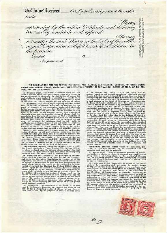 Action de société John Blair & Company — Class B Common Stock — N°12 — Verso