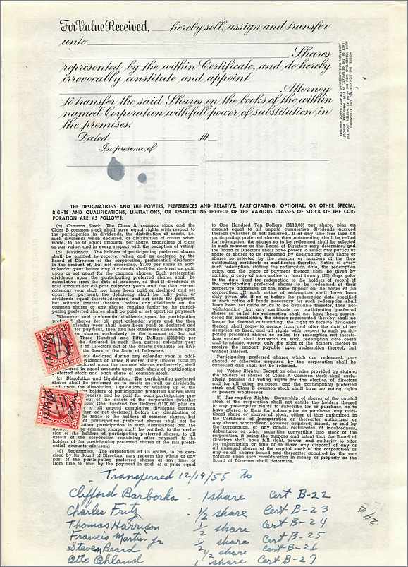 Azione della società John Blair & Company — Azione di classe B — N°13 — Verso