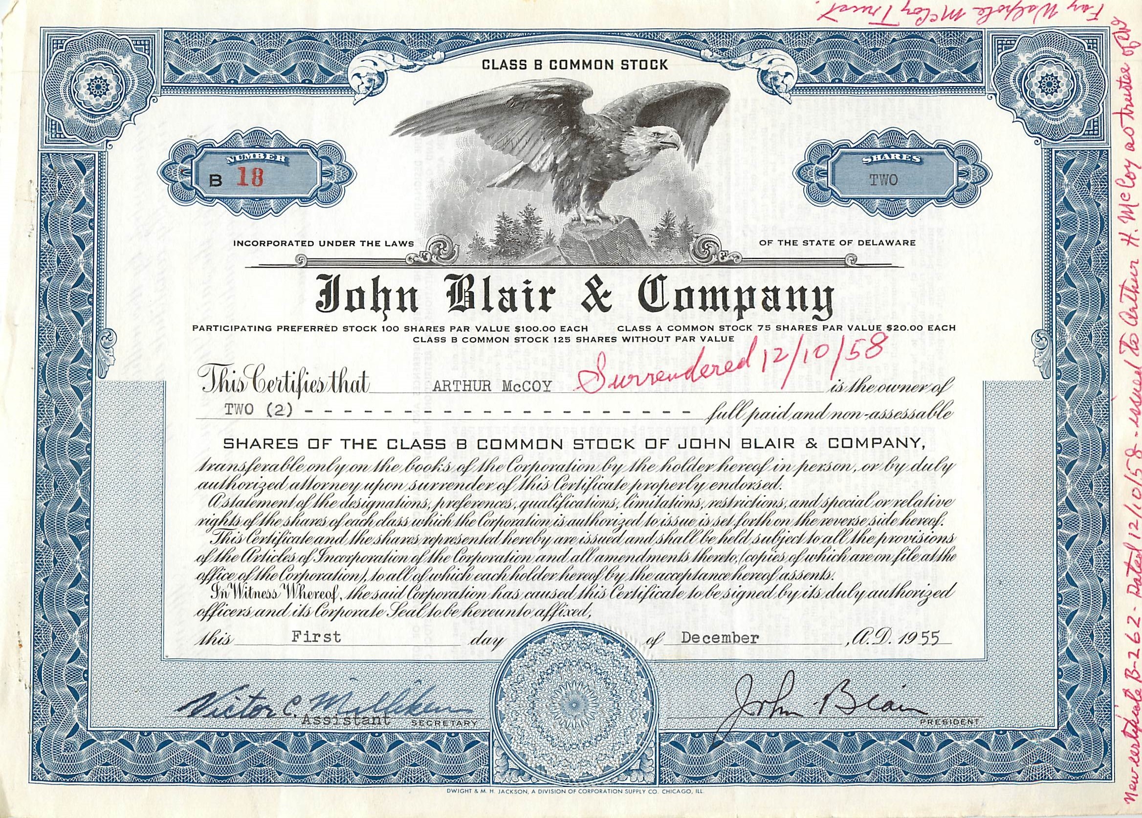 Coupon Share Action The John Blair & Company Eagle Aigle Oiseau