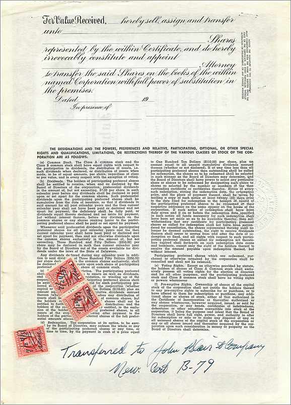Acción de la sociedad John Blair & Company — Acción clase B — editor Dwight & M. H. Jackson, Chicago, IL — Reverso