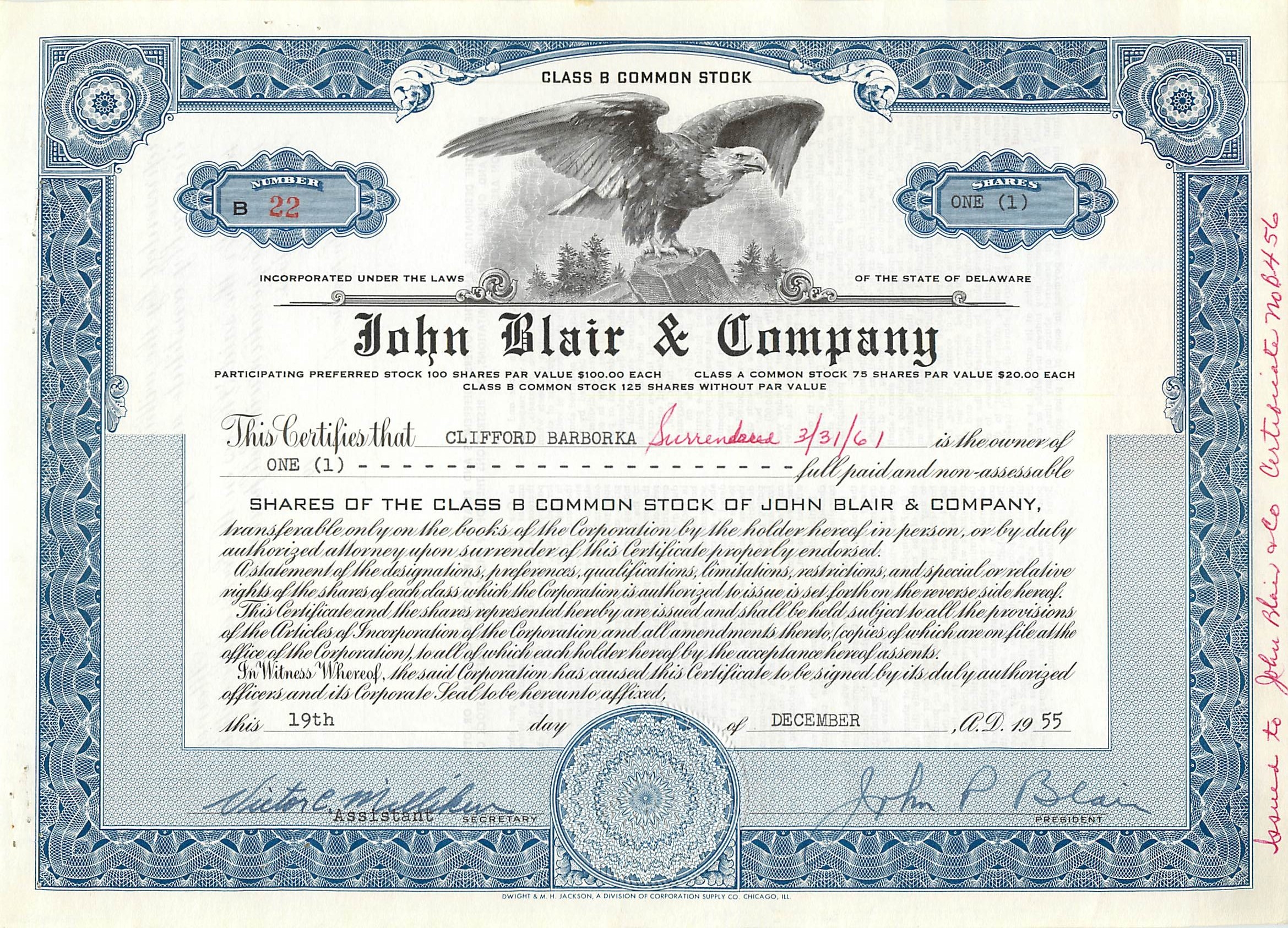 Coupon Share Action The John Blair & Company Eagle Aigle Oiseau