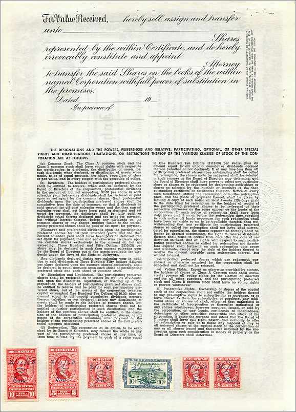 Acción societaria — John Blair & Company — certificado de 1 acción de clase B — editor Dwight & M.H. Jackson, Chicago, IL — Reverso