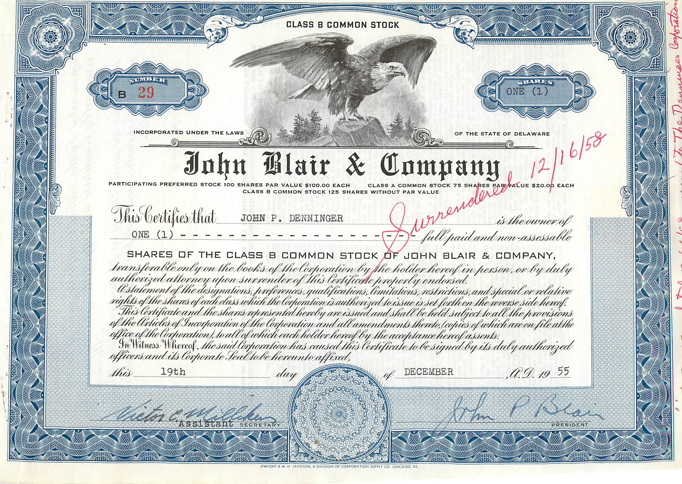 Coupon Share Action The John Blair & Company Eagle Aigle Oiseau