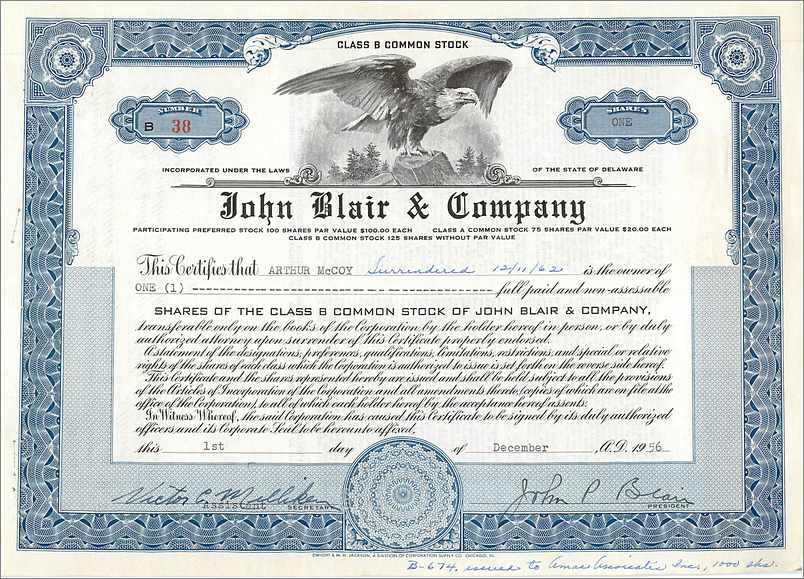 Aktywność firmy John Blair & Company — Klasa B — nr B-674
