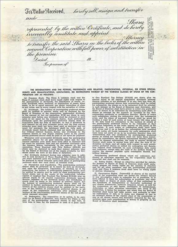 Action de la société John Blair & Company — Classe B — N° 46 — Delaware — Verso
