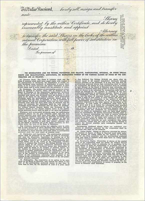 Action de société John Blair & Company — action de classe B — n° 47 — Verso