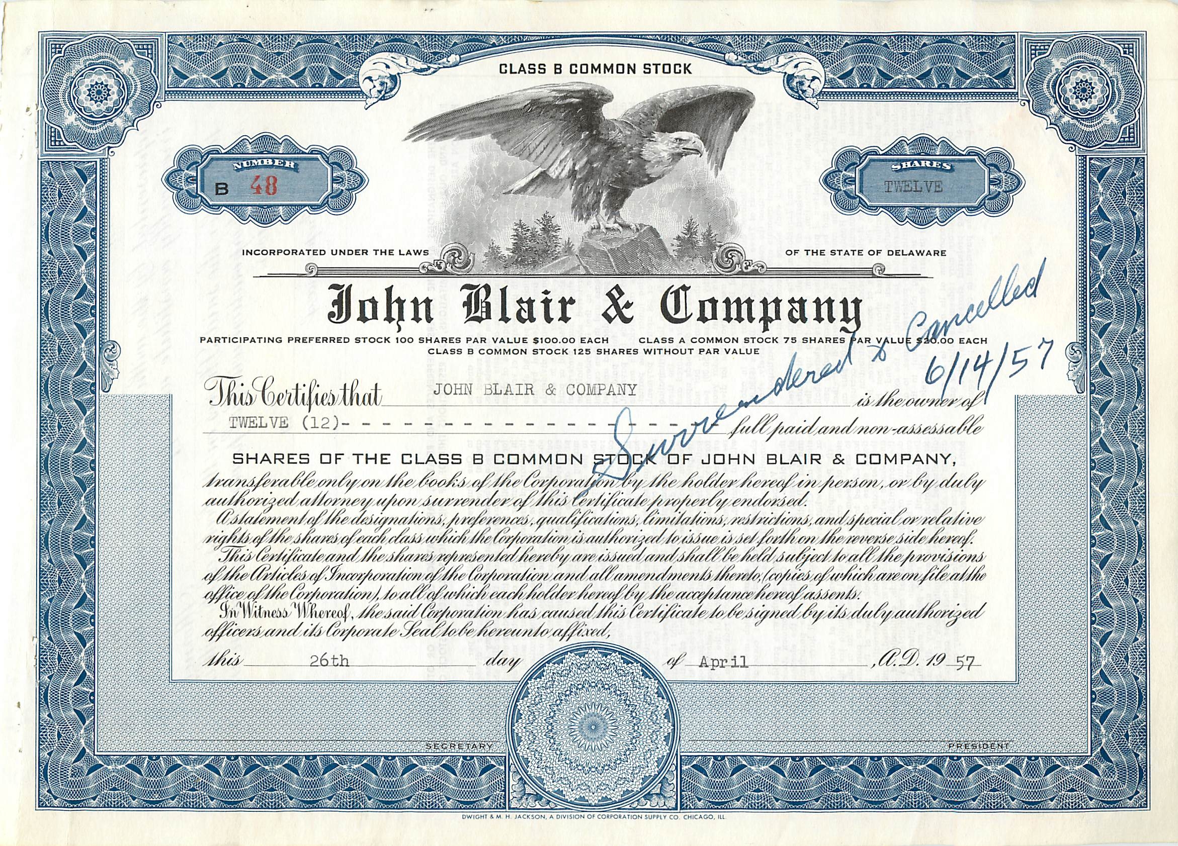 Coupon Share Action The John Blair & Company Eagle Aigle Oiseau