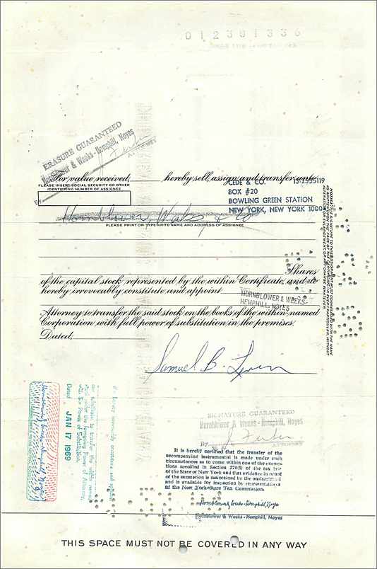 Certificat de parts de la Great Atlantic & Pacific Tea Company — Samuel B. Levin — n° 0355518 — Verso