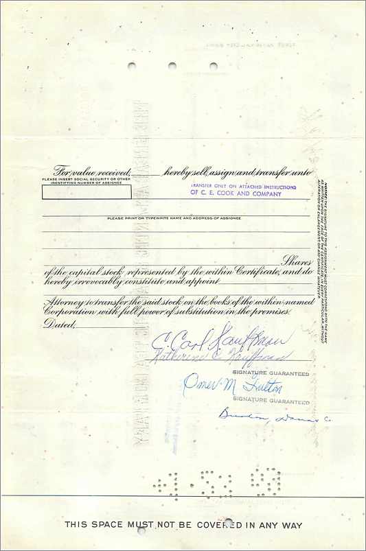 Certificat d'actions de la Great Atlantic & Pacific Tea Company — éditeur Morgan Guaranty Trust Company — Rückseite