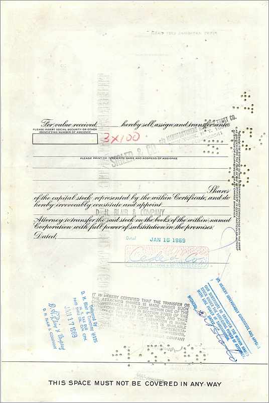 Certificat d'actions de la Great Atlantic & Pacific Tea Company — 100 actions — Verso