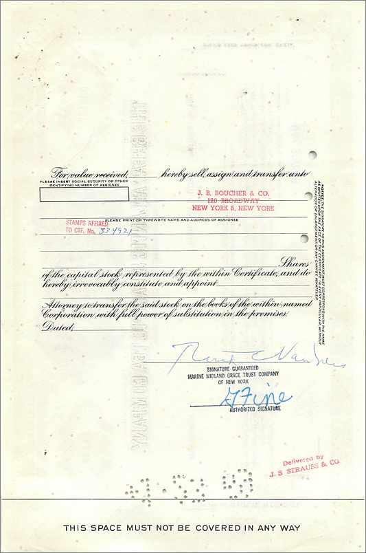 Certificat d'actions de la Great Atlantic & Pacific Tea Company — 100 actions — éditeur Morgan Guaranty Trust Company — Verso
